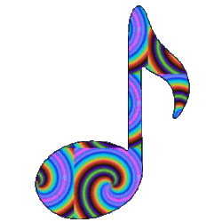 music note with animated, moving, color circles