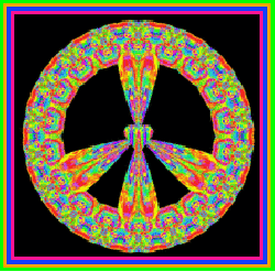 center heart peace sign with colors flowing outward