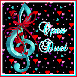 treble clef with ribbons, hearts, open duet