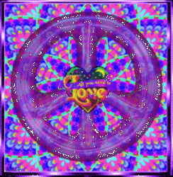 transparent peace sign, all you need is love center, on psychedelic background 