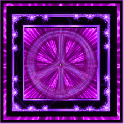purple peace sign, burst outward, matching frame
