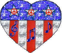 stars, stripes heart with peace signs, notes