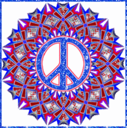 red, white, blue, abstract peace sign