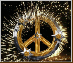 spiral sparks fly around metal peace sign