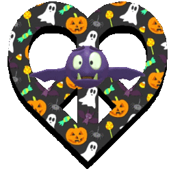 peace love symbol with halloween print, center flying bat