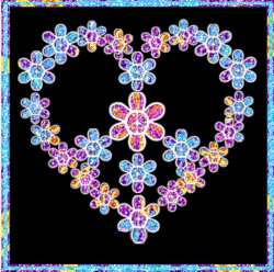 peace love symbol in glittered flowers