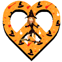 peace love symbol with witch hat, brooms print, with riding broom center