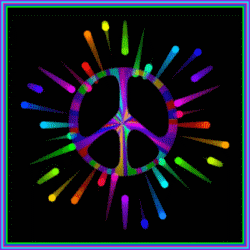 dashes of color touching peace sign