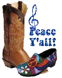 toe to toe cowboy boots, hippie clogs with peace sign
