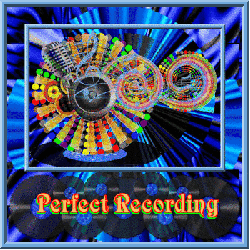 abstract microphone, vinyl records, speaker, swirls, text perfect recording