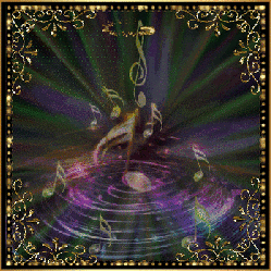 spiral spin with gold music notes, treble clef