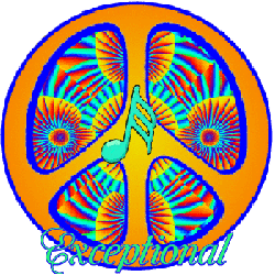 psychedelic peace sign with note centered, text