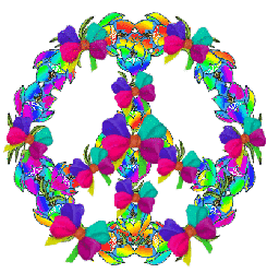 psychedelic flower peace symbol with bows