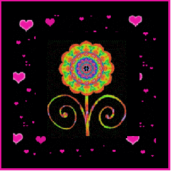 psychedelic peace flower, hearts border