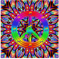 psychedelic rockin rainbow peace sign, treble clef