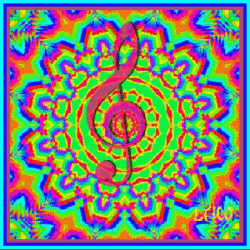 psychedelic background, treble clef center