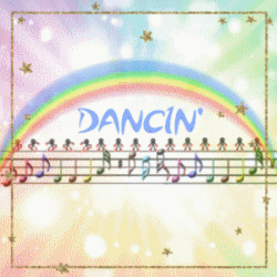 rainbow with music notes dancing