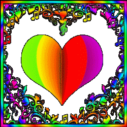 rainbow heart flipping colors in rainbow filigree frame