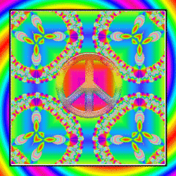 peace sign centered kaleidoscope of rainbow colors
