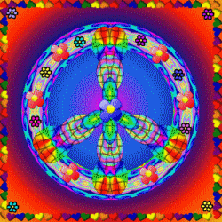 rainbow spectrum peace sign with hearts, flowers