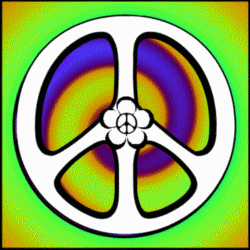rainbow spiral peace sign, flower center