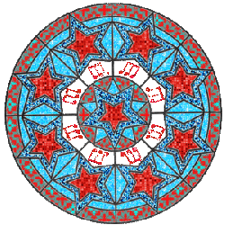 red teale stars mandala with red surrounding notes