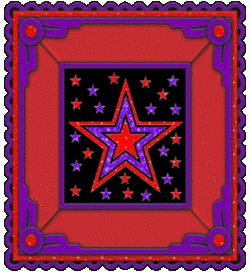 red, purple star design in frame