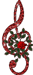 deep red glitter treble clef with spray of roses