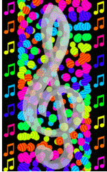colorful dots surround treble clef