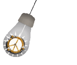 light bulb swinging with gold, silver peace sign