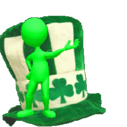 green figure standing on irish hat singing