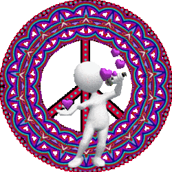 figure singing patterned peace sign background