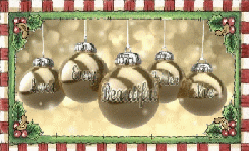 snow falling with gold Christmas balls swinging