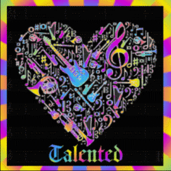 heart filled with music instruments, talented, gradient colors