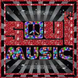 soul music text glittered, music staff top and bottom