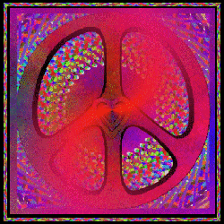 transparent red spinning swirl over peace sign