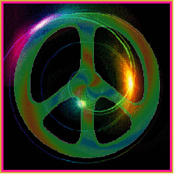 spiral light radiates around peace sign