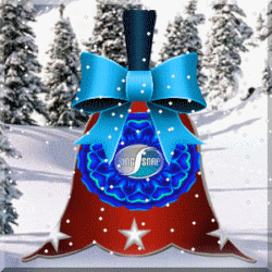 holiday bell with bow in snow