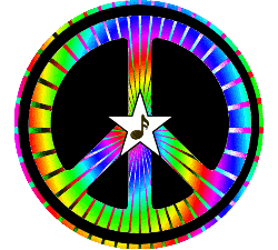 psychedelic peace sign with music star center