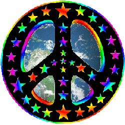 peace sign with rainbow colors of stars over earth