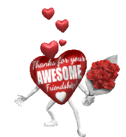 heart with arms, legs, holding roses, text awesome friendship