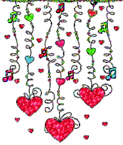 hanging hearts, music symbols on curly string
