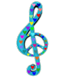 colorful blinking hearts on treble clef