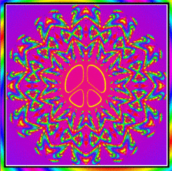 bright, psychedelic abstract peace sign design