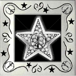 diamond filled star with peace sign center, peace, hearts and stars frame