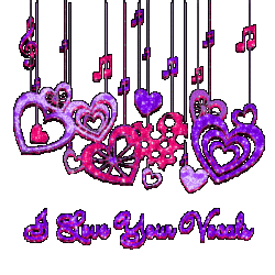 pink, purple valentine hanging hearts with music symbols