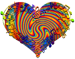 psychedelic heart with surrounding music staff