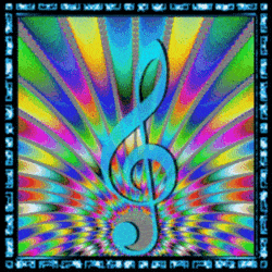 colorful background, treble clef center