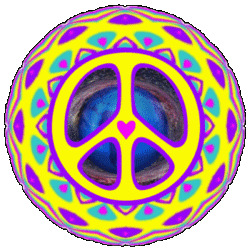 colorful peace sign with center heart and earth in galaxy