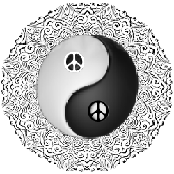 ying-yang center with peace signs, black, white border design